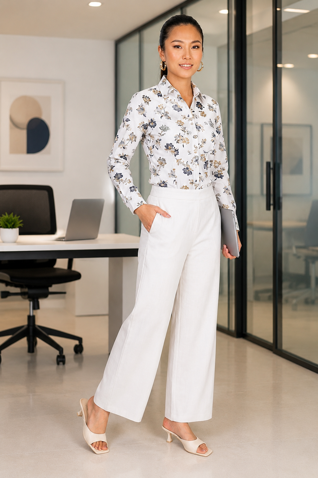 Casual And Formal Wide-Fit Pant (White)